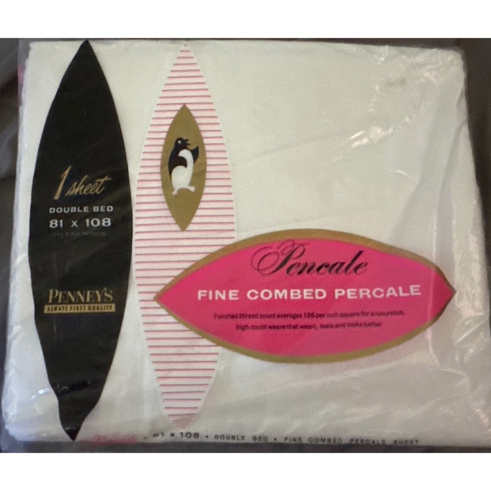 Vtg Penney's Fine Combed Percale Double Bed Flat Sheet White 81x108 Grannycore